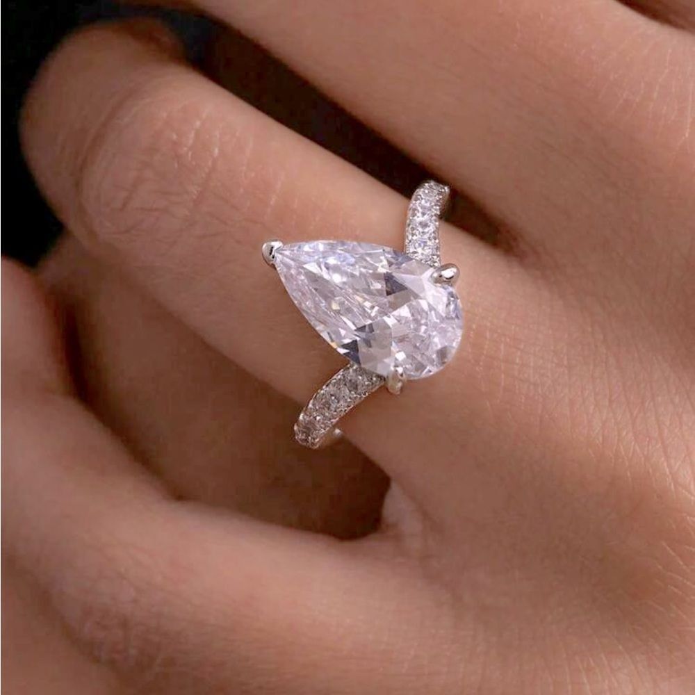 Teardrop Lab Diamond Sterling Ring 7